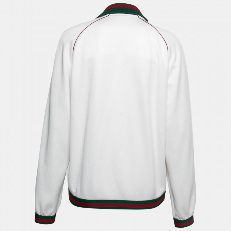 Pre Owned Gucci White Jersey Web Stripe Rib Knit Trimmed Zip Front Jacket S