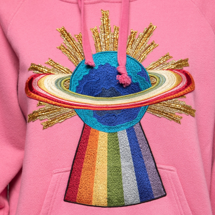Pre Owned Gucci Pink Cotton Embroidered Oversized Hoodie XS