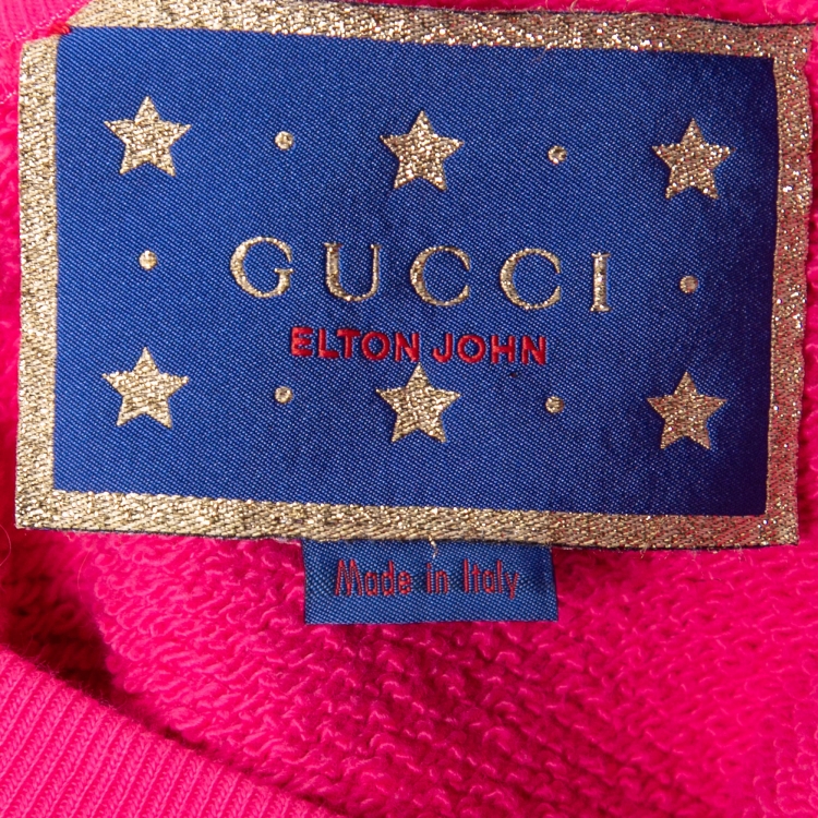 Pre Owned Gucci X Elton John Pink Heart Sequin Embellished Cotton Sweatshirt S