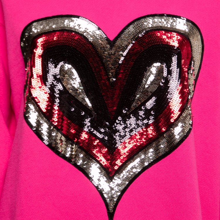 Pre Owned Gucci X Elton John Pink Heart Sequin Embellished Cotton Sweatshirt S