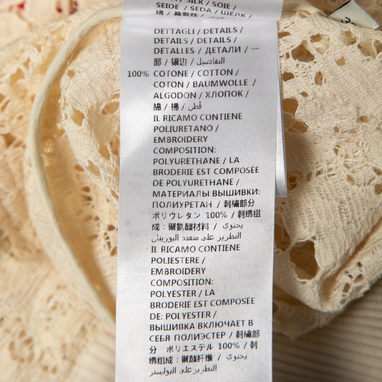 Pre Owned Gucci Cream Floral Lace Web Stripe Rib Knit Trimmed Zip Front Jacket S