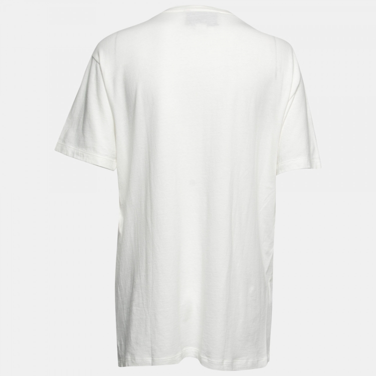Pre Owned Gucci White Logo Printed Cotton Short Sleeve Oversized T-Shirt XS