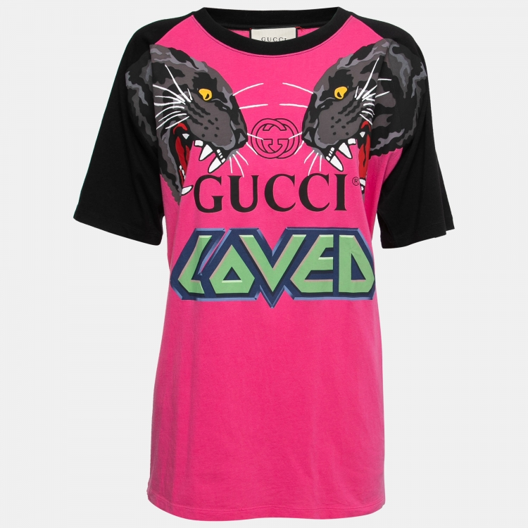 Gucci Pink Loved Panther Graphic Print Cotton T-Shirt S Gucci | TLC