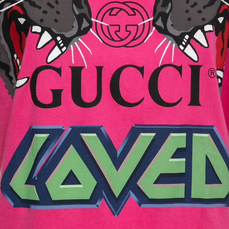 Pre Owned Gucci Pink Loved Panther Graphic Print Cotton T-Shirt S