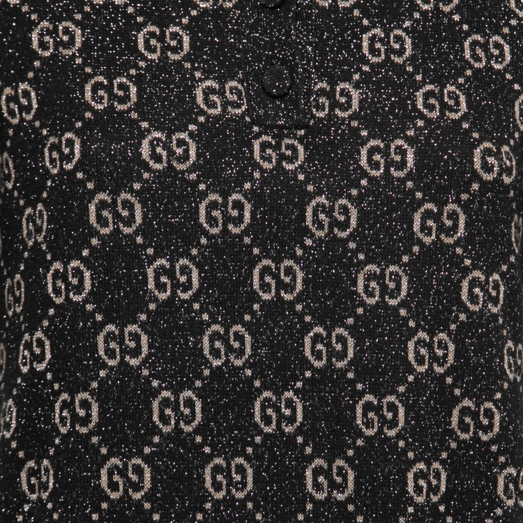 Pre Owned Gucci Black GG Patterned Jacquard Knit GG Polo Dress M