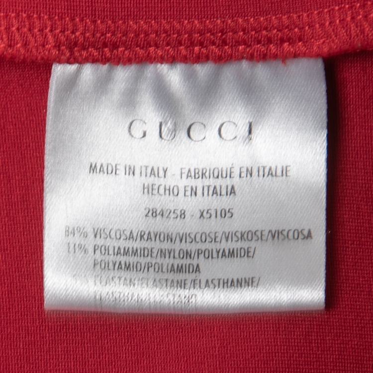 Pre Owned Gucci Red Stretch Knit Belted Bodycon Midi Dress M