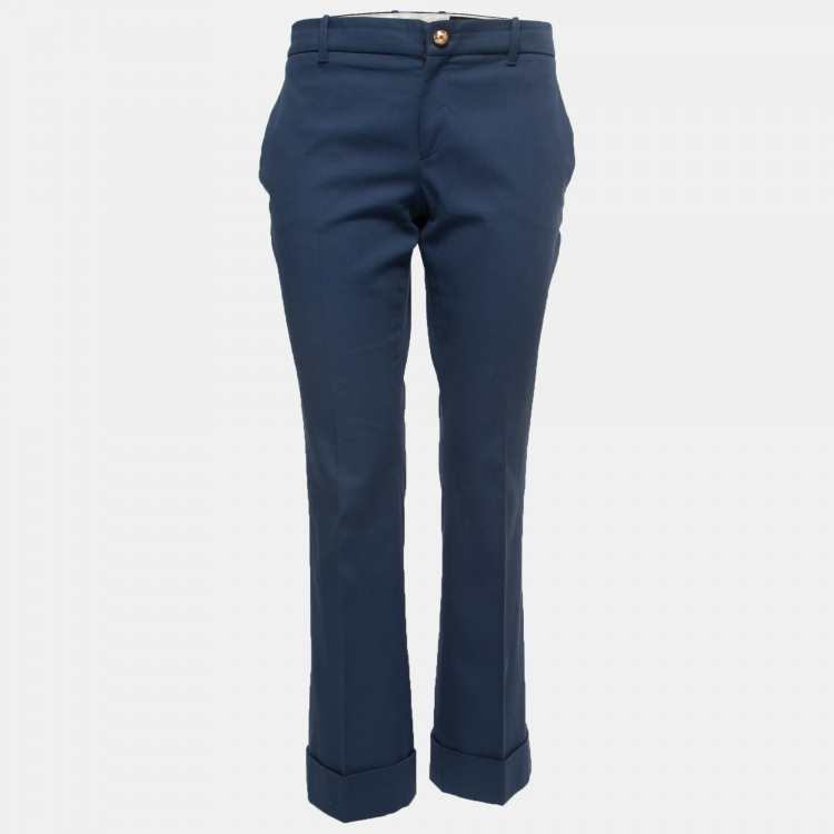 Pre Owned Gucci Blue Cotton Tapered Trousers M