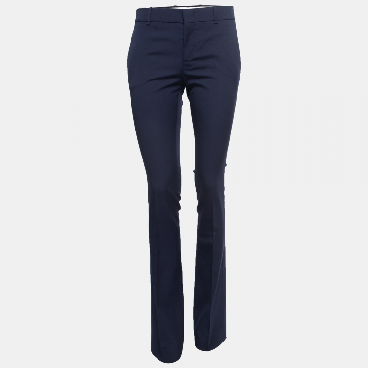 Pre Owned Gucci Navy Blue Wool Flared Trousers S