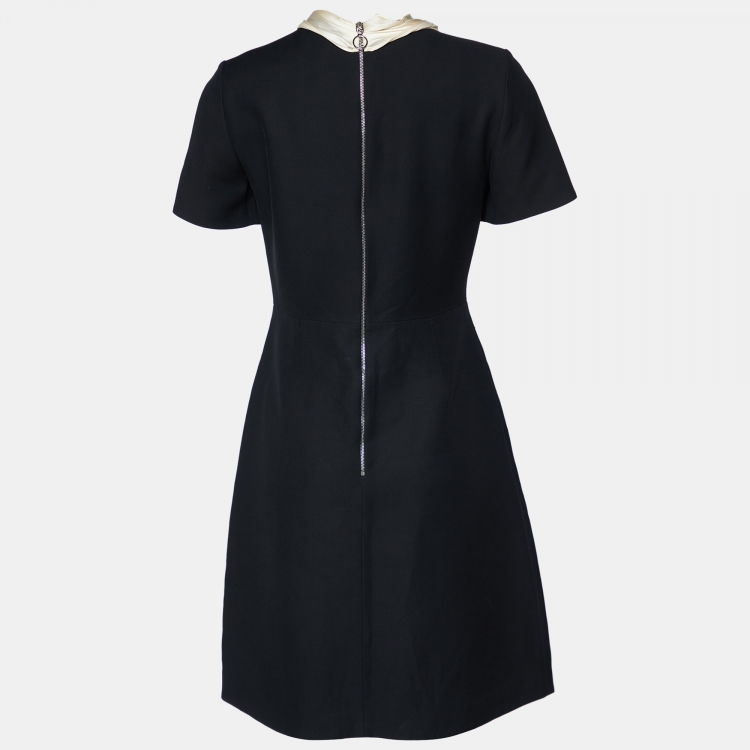 Pre Owned Gucci Black Crepe Contrast Bow Detail Mini Dress M