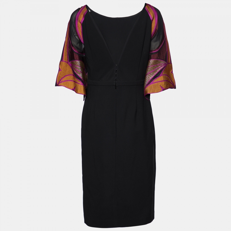 Pre Owned Gucci Black Knit Contrast Sleeve Detail Midi Dress L