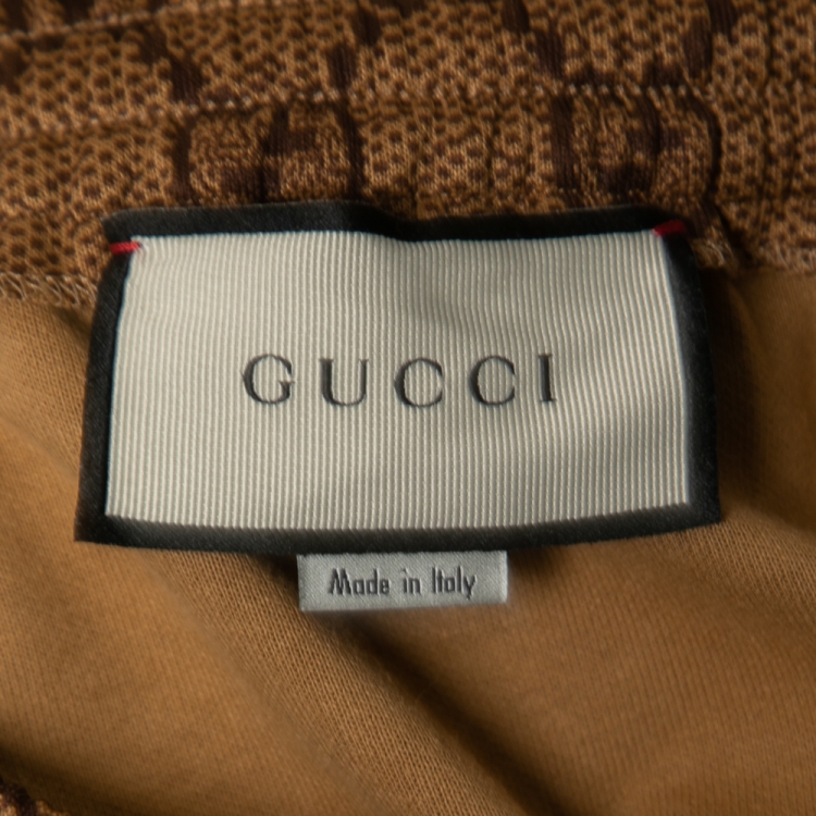Pre Owned Gucci Brown GG Monogram Jersey Ruffled Hem Midi Skirt XS