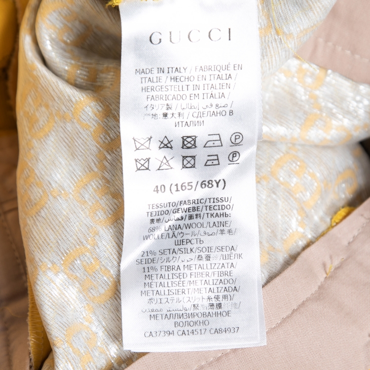 Pre Owned Gucci Yellow & Metallic Gold GG Jacquard Trousers S
