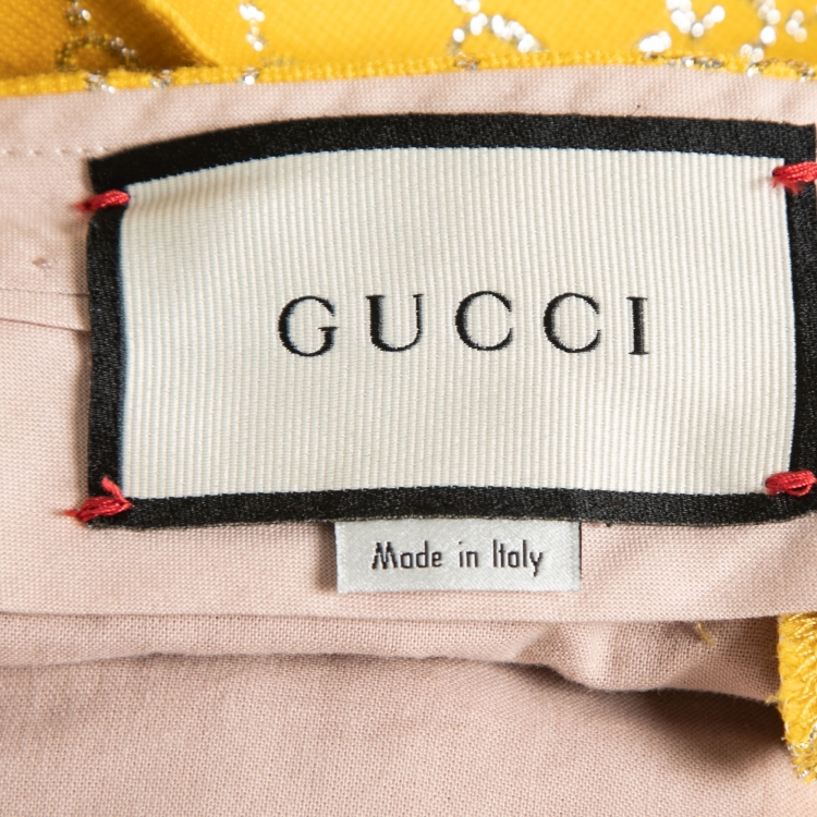 Pre Owned Gucci Yellow & Metallic Gold GG Jacquard Trousers S