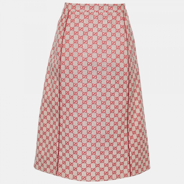 【関税&送料込】Gucci Logo Embroidered Canvas Midi Skirt GG canvas skirt in camel and ebony | GUCCI® US