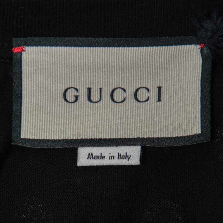 Pre Owned Gucci Black Polka-Dot Print Cotton Logo T-Shirt XS