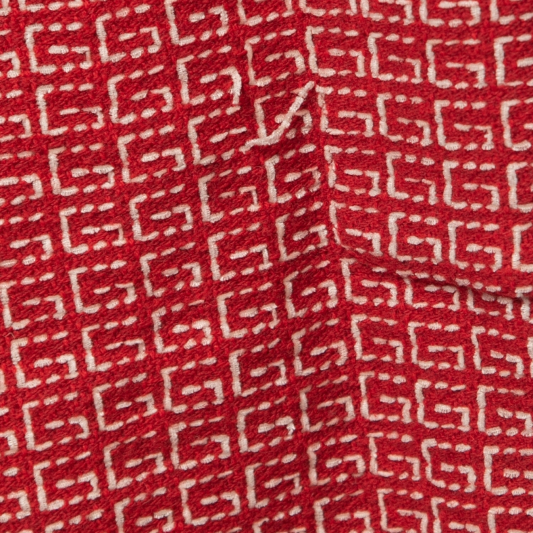 Pre Owned Gucci Red Logo Patterned Wool Blend Pocket Detail Mini Dress M