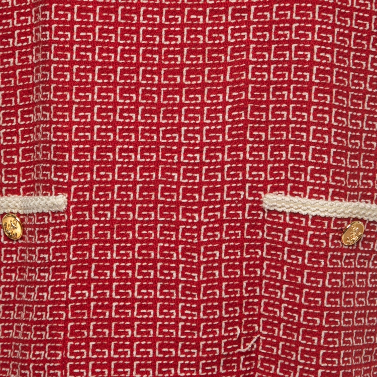 Pre Owned Gucci Red Logo Patterned Wool Blend Pocket Detail Mini Dress M