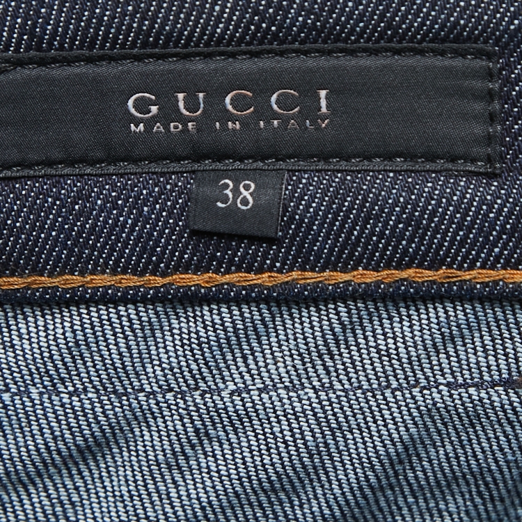 Pre Owned Gucci Dark Blue Denim Pocket Chain Detail Jeans S Waist 28"