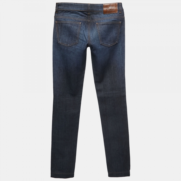 Pre Owned Gucci Dark Blue Denim Pocket Chain Detail Jeans S Waist 28"