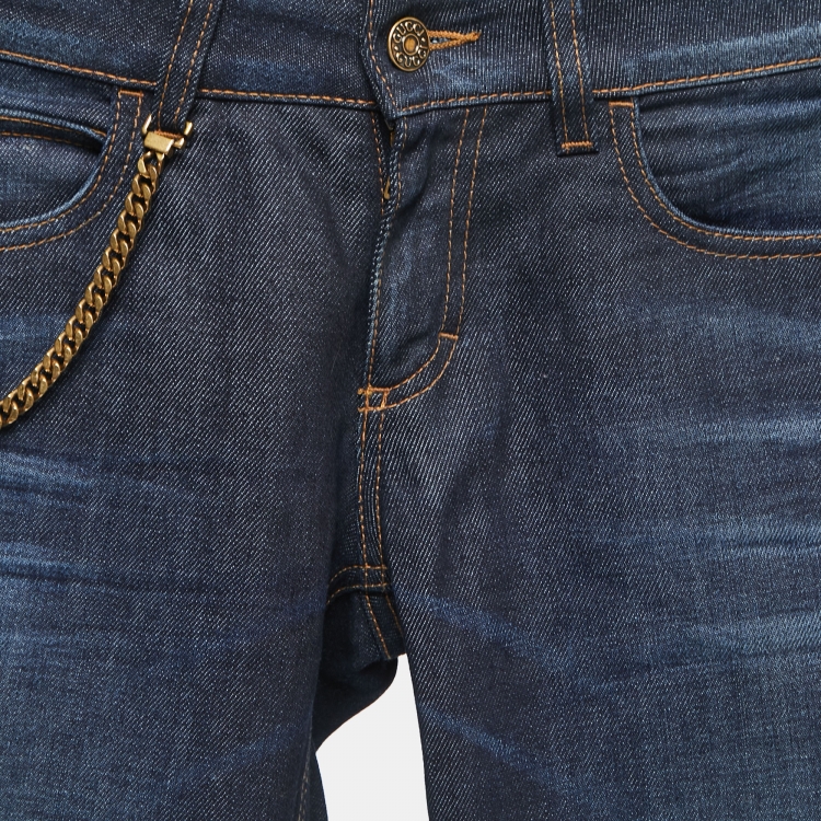 Pre Owned Gucci Dark Blue Denim Pocket Chain Detail Jeans S Waist 28"