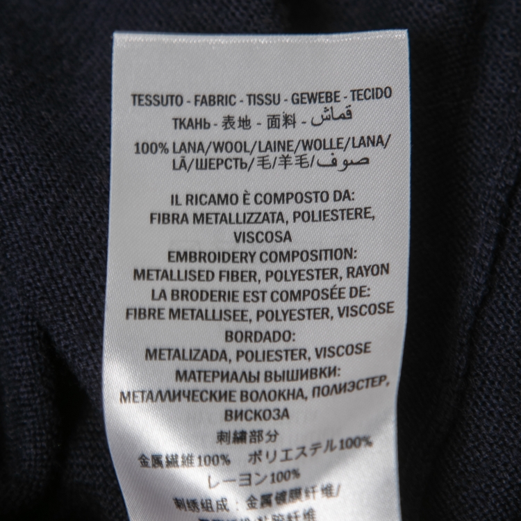 Pre Owned Gucci Navy Blue Wool Knit Bee Appliqued V-Neck Sweater S
