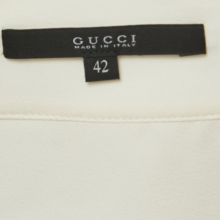 Pre Owned Gucci Cream Silk Floral Appliqued Button Front Shirt Blouse M