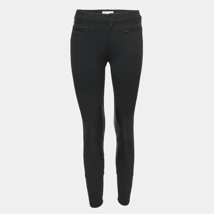Pre Owned Gucci Black Cotton Blend Leather Trimmed Trousers S