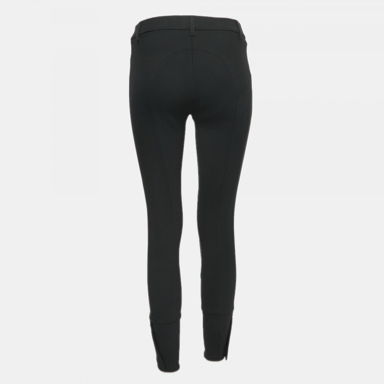 Pre Owned Gucci Black Cotton Blend Leather Trimmed Trousers S