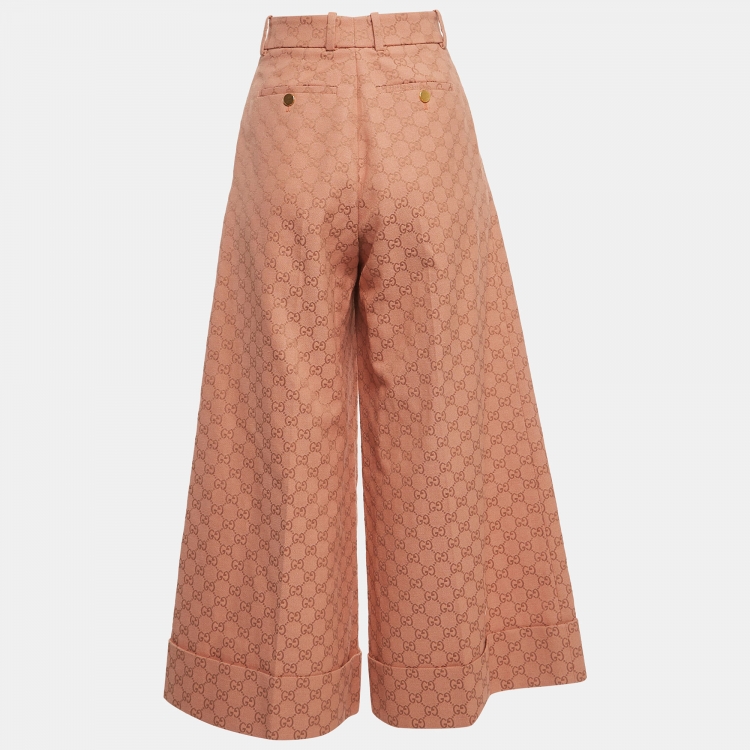 Pre Owned Gucci Pink GG Jacquard Wide-Leg Cropped Pants S