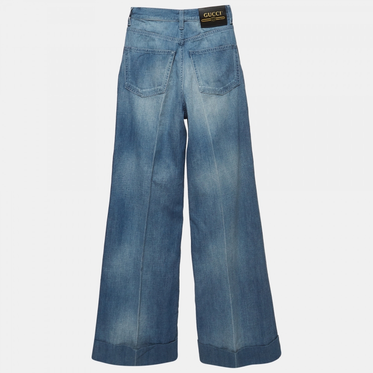 Pre Owned Gucci Blue Washed Denim Flared Jeans S Waist 24"