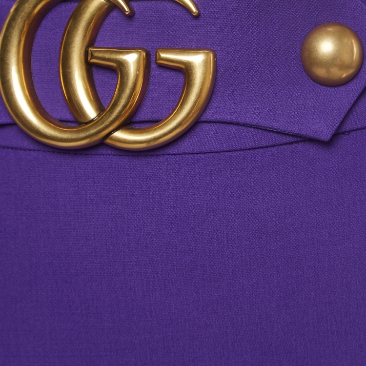 Pre Owned Gucci Purple Silk Blend GG Buckle Detail A-Line Knee Length Skirt S