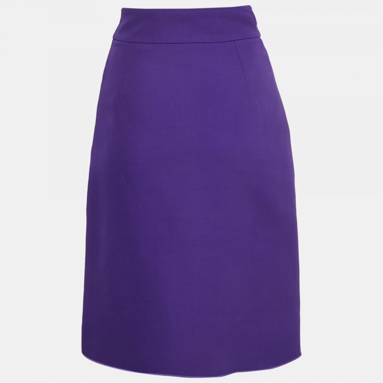 Pre Owned Gucci Purple Silk Blend GG Buckle Detail A-Line Knee Length Skirt S