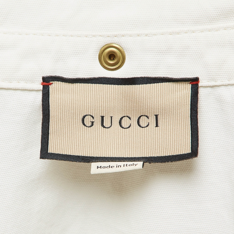 Pre Owned Gucci Cream Cotton Web Accent Zip Front Hooded Windbreaker Jacket L