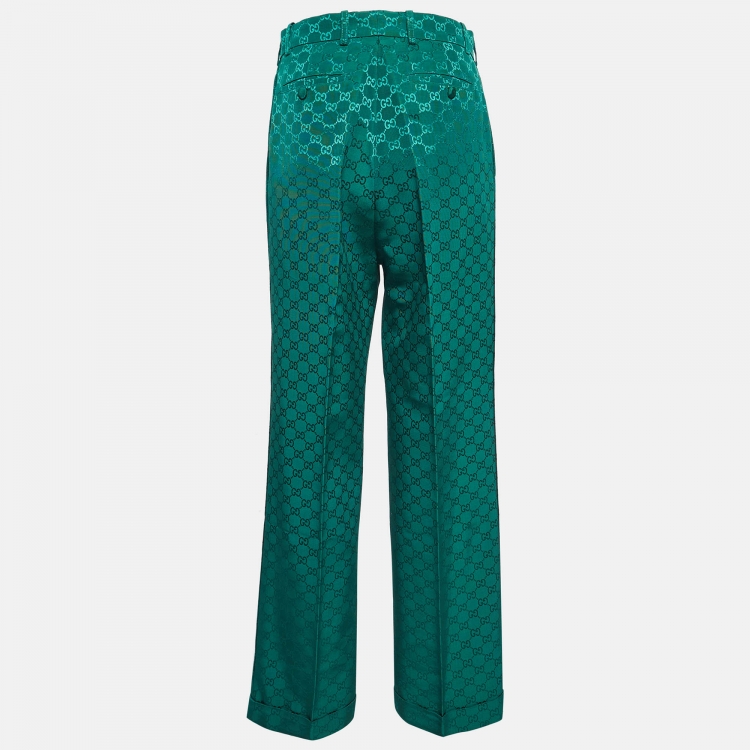 Pre Owned Gucci Green GG Jacquard Trousers M