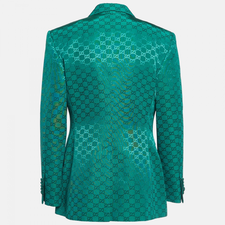 Pre Owned Gucci Green GG Jacquard Blazer M