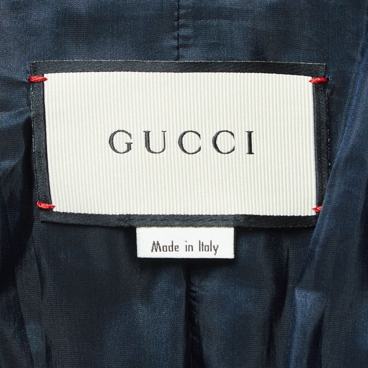 Pre Owned Gucci Navy Blue GG Jacquard Applique Detail Jersey Jacket S