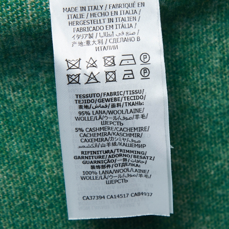 Pre Owned Gucci Green GG Web Intarsia Wool V-Neck Sweater S