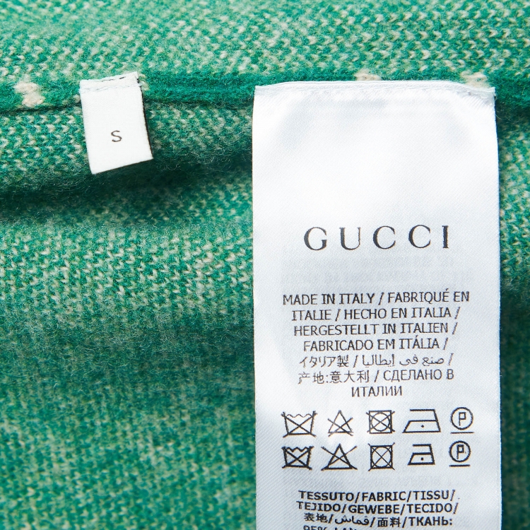 Pre Owned Gucci Green GG Web Intarsia Wool V-Neck Sweater S