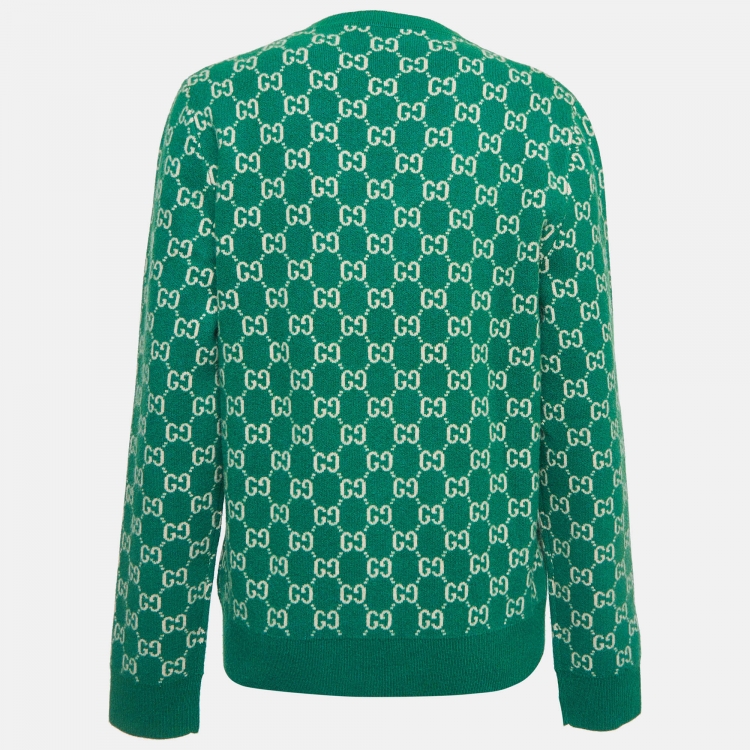 Gucci Green GG Web Intarsia Wool V-Neck Sweater S Gucci | TLC