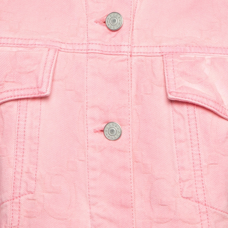 Pre Owned Gucci Pink GG Web Embossed Denim Jacket S