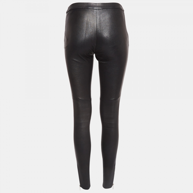 Pre Owned Gucci Black Leather Skinny Trousers S