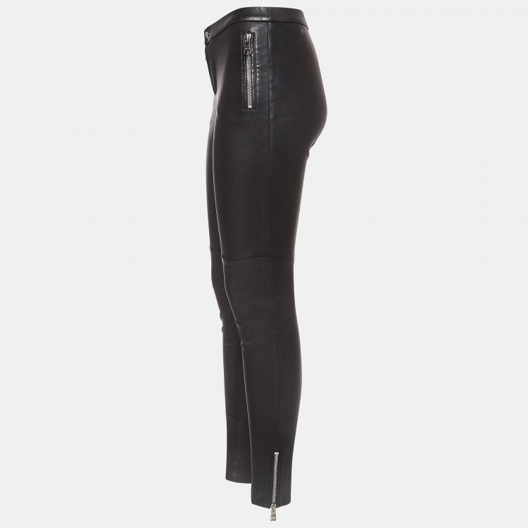 Pre Owned Gucci Black Leather Skinny Trousers S