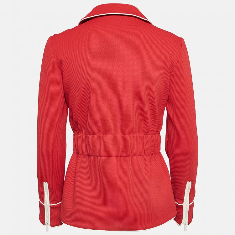 Pre Owned Gucci Red Interlock GG Nylon Knit Zipper Jacket S