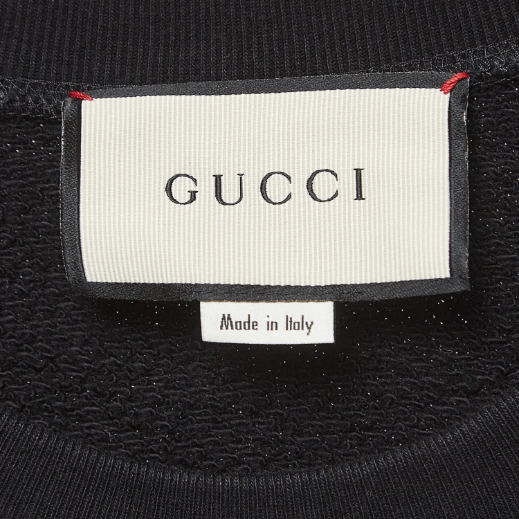 Pre Owned Gucci Black Logo Print Cotton Star Sequin Embellished Sweatshirt M