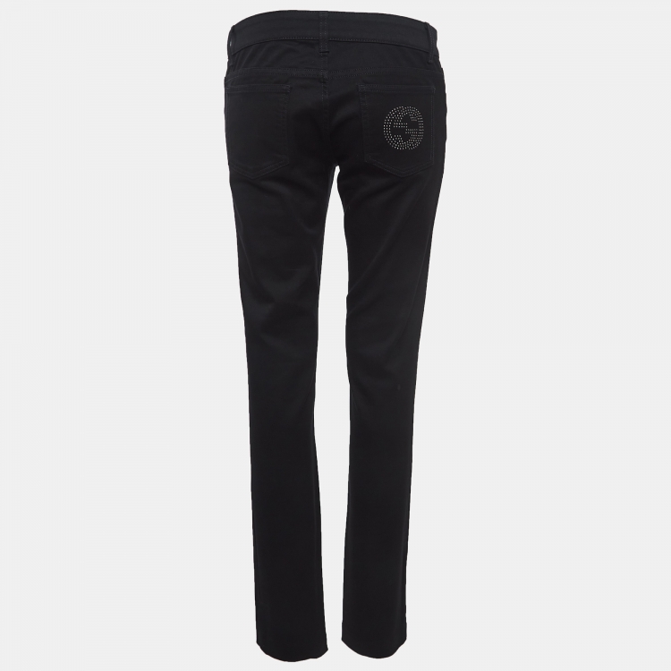 Pre Owned Gucci Black GG Studded Denim Jeans M Waist 31"
