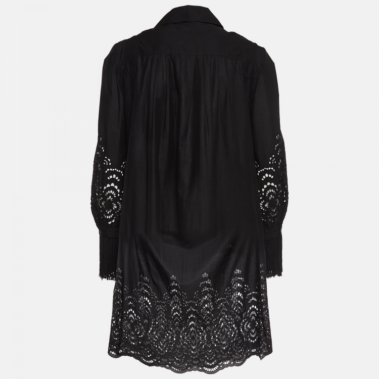 Pre Owned Gucci Black Eyelet Embroidered Cotton Short Dress S