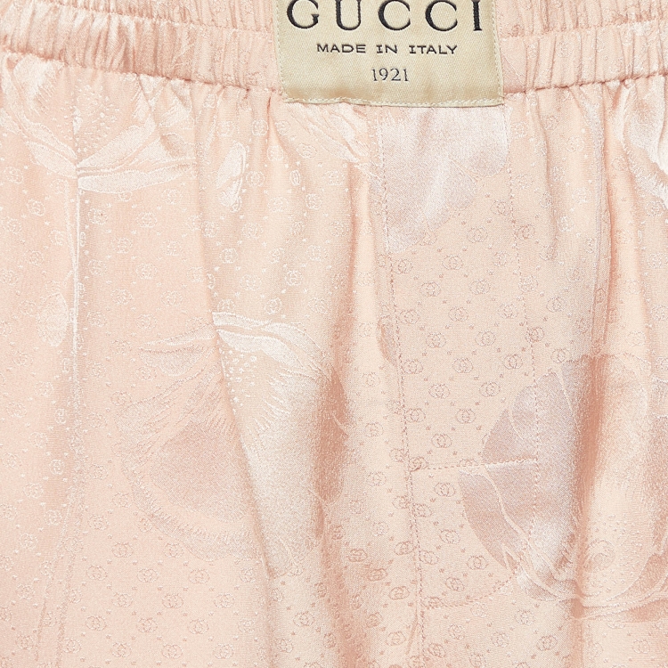 Pre Owned Gucci Coral Pink Floral Silk Jacquard Shorts S