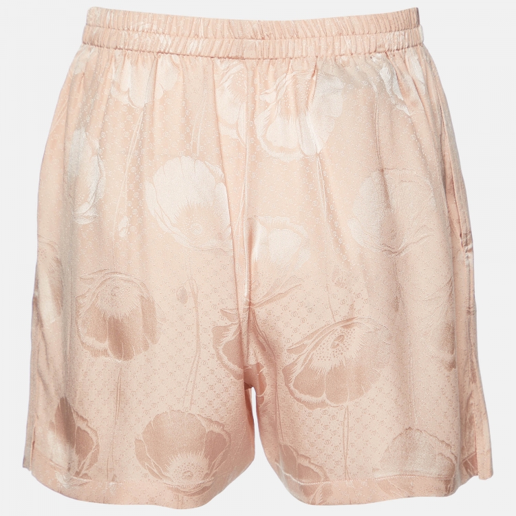 Pre Owned Gucci Coral Pink Floral Silk Jacquard Shorts S