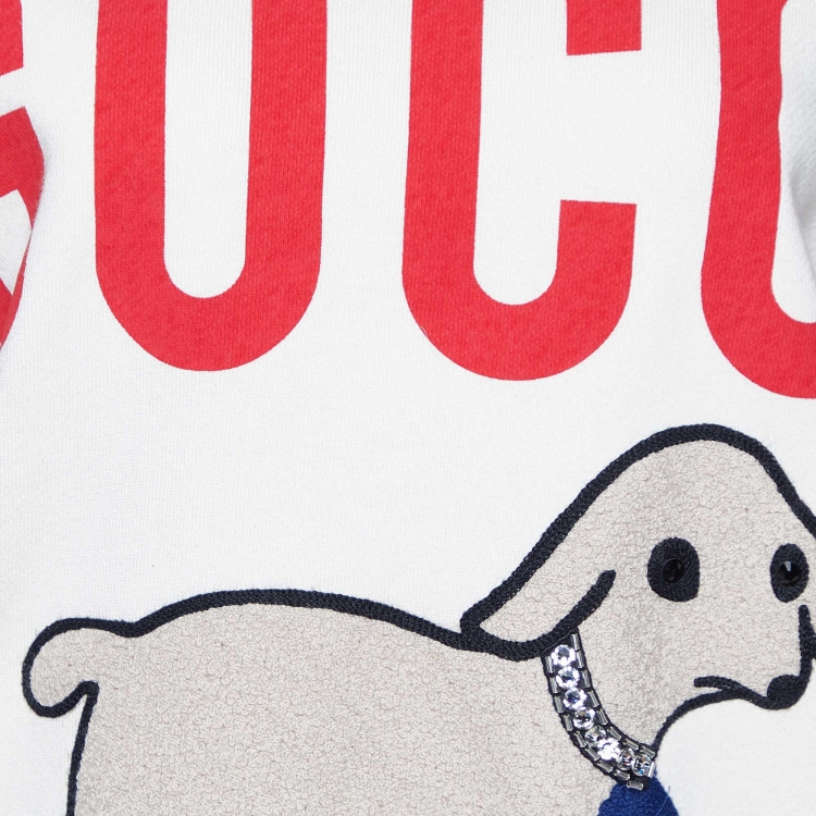 Pre Owned Gucci Cream Gucci Lamb Patch Cotton Oversized Sweatshirt S