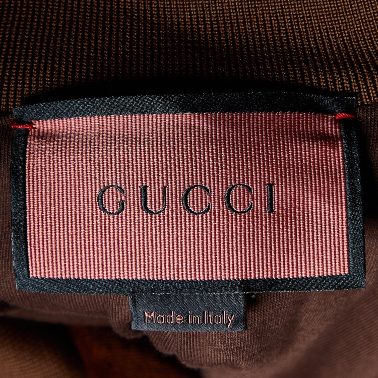 Pre Owned Gucci Brown Velvet Ram Patch Detail Zip Up Bomber Jacket S